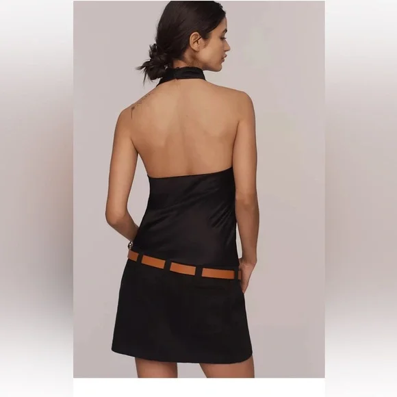 Anthropologie Maeve Cowl-Neck Belted Mini Dress $178 Black S NO BELT - Picture 2 of 7